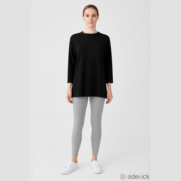 NWT Eileen Fisher Hi Crew Neck Boxy Tunic Top Shirt Womens Black M Medium $148 - Picture 1 of 5